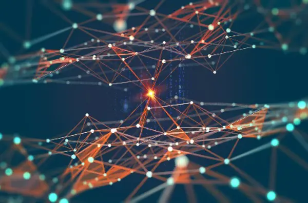 Graphic of lots of connected nodes with a depth of field focus.