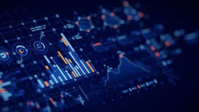 Graphs and figures in blue tones